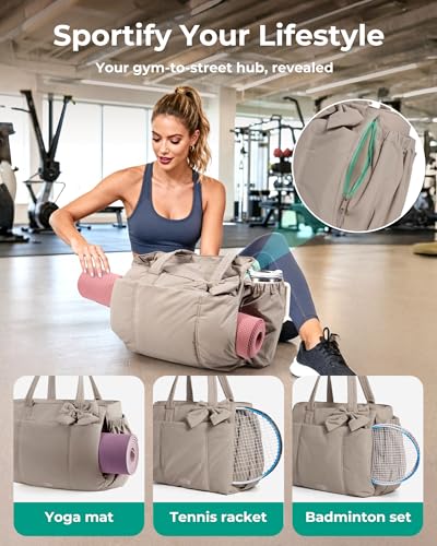 BAGSMART Crush Bow Tote Bag for Women, Large Work Tote with 40oz Tumbler, Puffer Travel Tote Bag for Work, Yoga, Gym