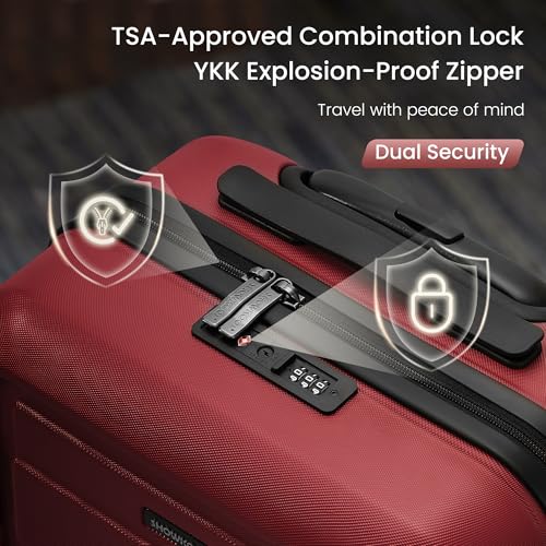 SHOWKOO Luggage Sets 3 Piece Expandable 100% PC Durable Hardshell Suitcase with Wheels TSA Lock Lightweight Wine Red