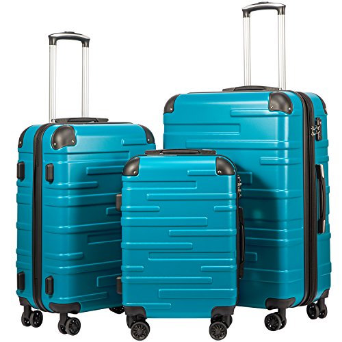 Coolife Hardside Luggage 3 Piece Set with TSA Lock, Spinner Wheels, Telescopic Handle, Lightweight Travel Suitcases (Lake Blue, 3 piece set)