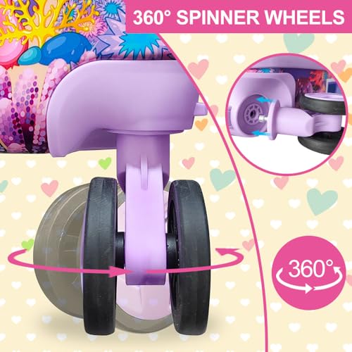 5-Piece Kids Luggage Set – Enchanting Hardshell Girls Suitcase with 360° Spinner Wheels, Lightweight Airline-Approved Carry-On (16") for Travel, Mermaid Purple
