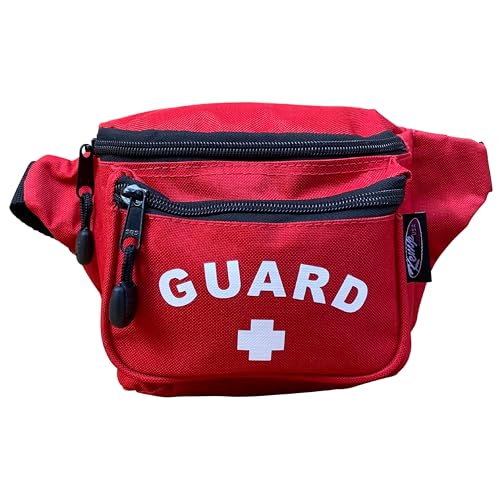 Kemp USA Lifeguard Fanny Pack Waist Hip Bag with GUARD Logo Red Water-Resistant Tactical Medical Storage Pouch for First Aid CPR Kit EMS Lifeguard Gear Organizer