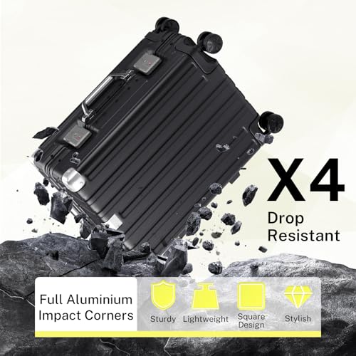 Krute Zipperless Luggage 24 Inch Aluminum Frame Suitcase with Spinner Wheels PC+ABS Hardide Checked Luggage TSA Approved No Zipper Travel Suitcase Black