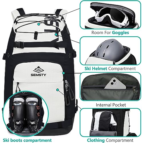 SEMSTY Ski Boot Bag, 55L Waterproof Snowboard & Ski Boots Travel Backpack for Boots, Helmet, Goggles, Gloves & Accessories
