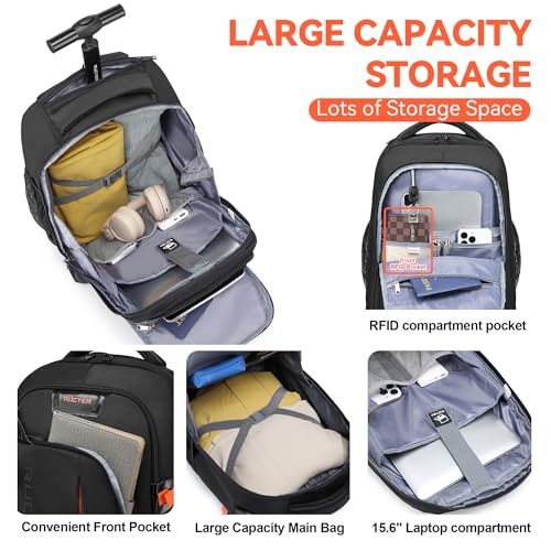 Rolling Backpack, 18 inch Laptop Travel Backpack with Wheels for Men Women, Rolling Wheeled Backpack for Business Travel