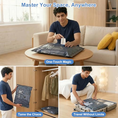 Zeclu 12 Pack Travel Vacuum Bags with Rechargeable USB-C Pump, Compression Space Saver Bags for Luggage & Suitcase, Pack More Clothing for Flight & Cruise Essentials (3 Sizes S/M/L)