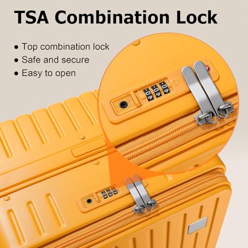Joyway Hardshell Carry on Luggage with Front Pocket, Lightweight Hardside 20 Inch Suitcase with Spinner Wheels and TSA Lock (Orange, Carry on Luggage-20 Inch)