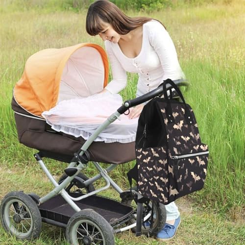 QSMJKLD Halloween Flying Bats Diaper Bag with Changing Pad, Pacifier Holder - Multifunction Travel Nappy Bags Large Capacity Laptop Backpack Waterproof Mommy Bag Casual Daypack for Mom