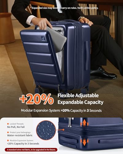 ISLAND ELEPHANT 20IN Carry On Luggage Airline Approved - Expandable Hardside Suitcase with 16" Laptop Compartment, Cup Holder, Phone Mount, USB Port,TSA Lock, 360°Spinner Wheels (Navy Blue)