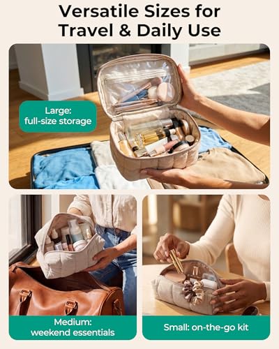 BAGSMART Travel Makeup Bag for Women, 3 Pcs Puffy Padded Cosmetic Organizer Bag, Large Toiletry Case and Small Purse Pouch for Gym, Work, Girls (Black)