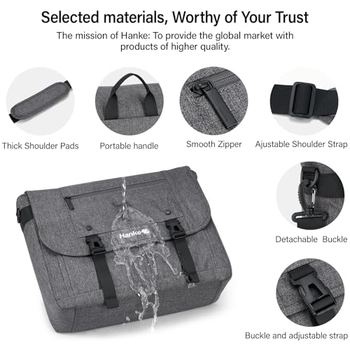 Hanke Durable Messenger Bag for Men with 15.6 Laptop Case, Business Cross Body Bag Briefcase for Women,School or Work Tote Bag Large Messanger Bag.（Dark Grey）