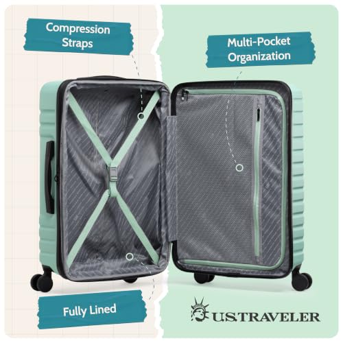 U.S. Traveler Boren Expandable Hardside Rugged Travel Luggage with 8 Spinner Wheels, Mint, Checked-Medium 26-Inch