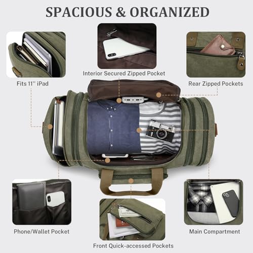 Gonex Canvas Duffle Bag for Travel 50L Duffel Overnight Weekender Bag (Army Green)