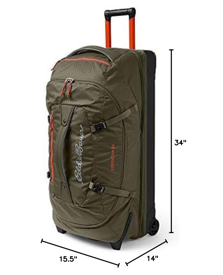 Eddie Bauer Expedition Rolling Duffel Bag with Wheels | Travel | Check-In | Luggage | Rugged | Durable - Dark Thyme, 34"