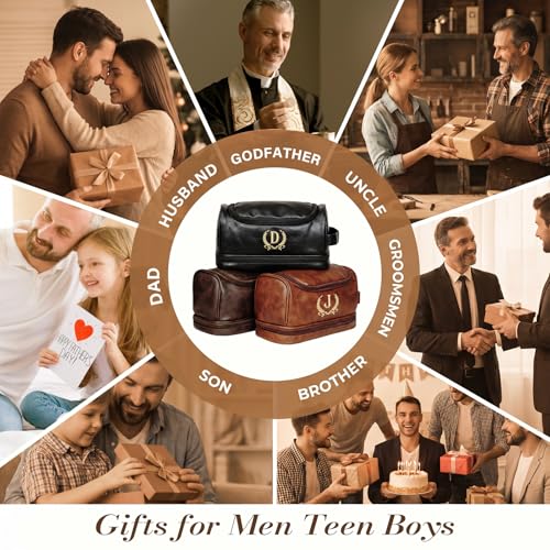 Personalized Toiletry Bag for Men, Father Day Gifts, Initial Toiletry Bag, Customized PU Leather Travel Shaving Kit Bag, Birthday Gift for Men, Him, Husband, Dad, Brother, Groomsmen, Boyfriend(J)