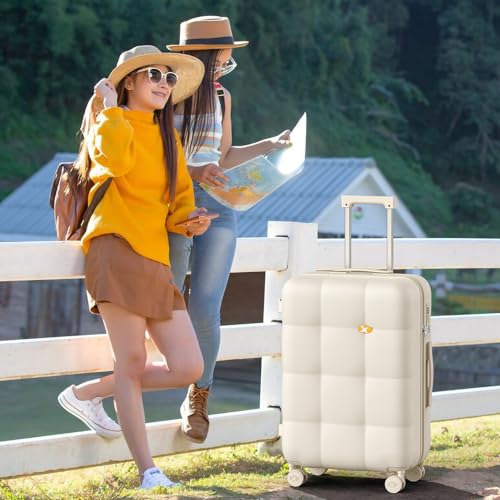 MGOB 28 Inch Large Luggage with Dual 360° Spinner Wheels - Checked Suitcase - TSA Lock, Airline-Approved - Lightweight Durable Polycarbonate (Beige)