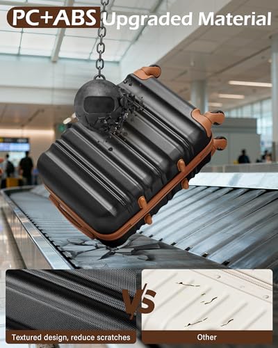 LONG VACATION 6 Piece Luggage Set Carry on Suitcase with ABS+PC hardshell, Spinner Wheels & YKK Zipper TSA Lock (BLACK-BROWN, 6 piece set)