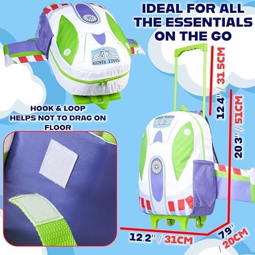 Disney Toy Story 2-in-1 Buzz Lightyear Carry On Luggage 18” Rolling Kids Mini Suitcase with Wheels & Handle 16L, Lightweight Travel Bag Gifts for Kids