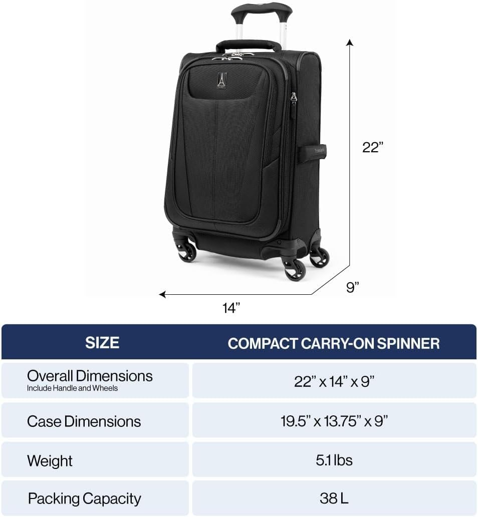 Travelpro Maxlite 5 Softside Expandable Luggage with 4 Spinner Wheels, Lightweight Suitcase, Men and Women, Ensign Blue, Compact Carry-on 20-Inch