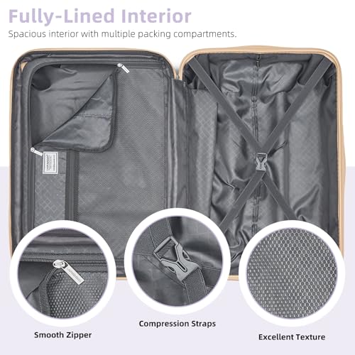 LARVENDER Luggage Sets 3 Piece Expandable Carry on Luggage 22x14x9 Airline Approved Hardshell Suitcase with Wheels TSA Lock, Lightweight Suitcase Set for Women with Travel Backpack, Lavender