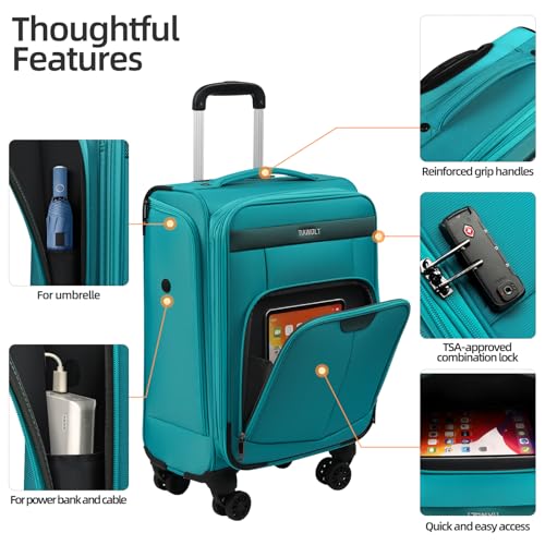 TIAWOLT Carry On Luggage 22x14x9 Airline Approved with Wheels,2-piece Luggage Set,Softside Expandable Luggage Suitcase with TSA Lock&Carry-on UnderSeat travel Duffle Bag,Weekender Bag-Green