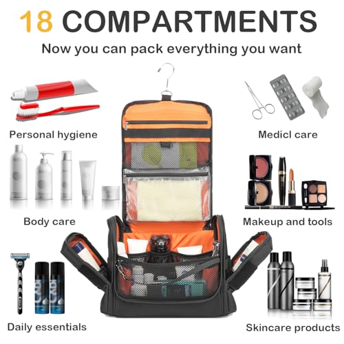 BISKLNDN Tactical Toiletry Bag for Men, Hanging Dropp Kit Mens Toiletry Travel Bag for Toiletries, Traveling & Shaving Kit, Hygiene Bag Shower Bathroom Organizer with Handle & Swivel Hook, Black