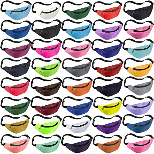 Saintrygo 40 Neon Fanny Packs Bulk, 80s Party Waist Bag Adjustable Colorful Oxford Cloth Fashionable Fanny Bags for Women Men Travel Running Outdoor (Classic Color)