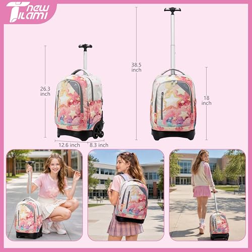 NEW TILAMI 18-Inch 6-Wheel Rolling Backpack for Kids, Starshine