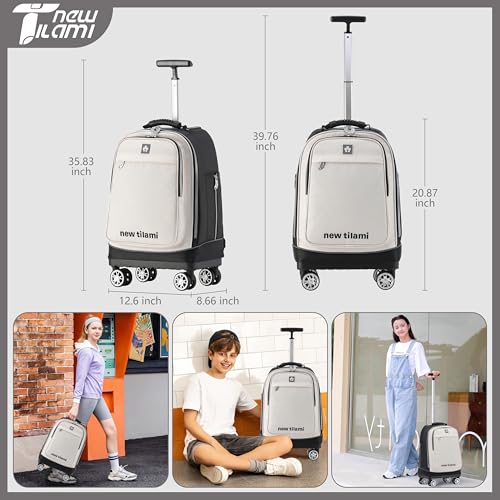 NEW TILAMI 19 Inch Rolling Backpack 4 Spinner Wheels for School Travel, White