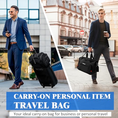 MIAOJIE Underseat Carry On luggage Bag Airplanes Personal Item Bags Weekender Overnight Travel Tote Bag Shoulder Small Softside Carry on Luggage Travel Duffel Bags For Men Women -16 IN Black