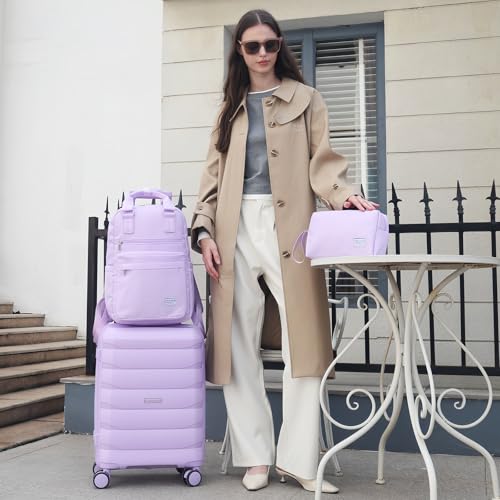 TRIPLAYER Carry On Luggage 22x14x9 Airline Approved, 22 Inch PP Hardshell Luggage Carry-on Suitcase with Spinner Wheels, Carry On Suitcase Set for Women (Lavender)