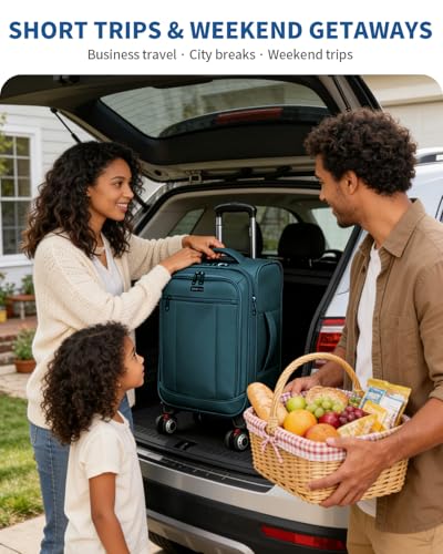 ECOHUB Carry On Luggage Airline Approved, 21 Inch Height Softside Carry On Suitcase with Spring Shock-Absorbing Spinner Wheels, Lightweight Travel Luggage with TSA Lock, Fits 22x14x9 Carry-On Bag