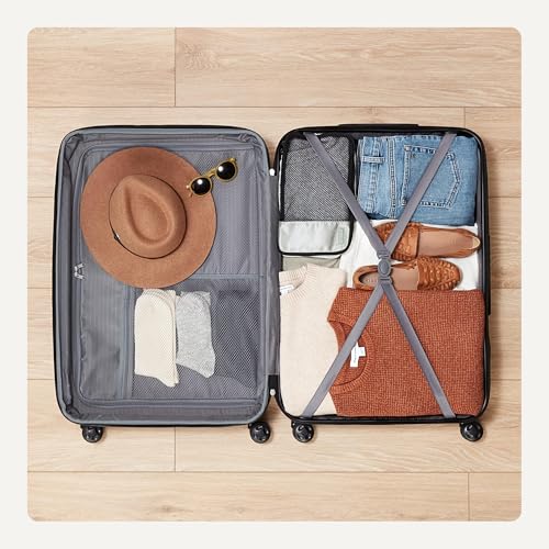 Amazon Basics 30" Hardside Large Checked Luggage, Expandable For Up to 15% More Space, With Scratch-Resistant Surface, Four Multi-directional Wheels, Telescoping Handle, Light Blue