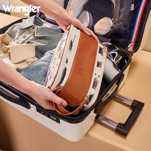 Montana West X Wrangler Large Makeup Bag Travel Toiletry Bag Portable Cosmetic Bag Make Up Organizer with Divider and Handle for Women
