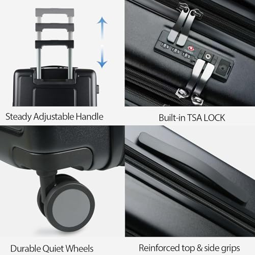 KROSER Hardside Expandable Carry On Luggage 22x14x9 Airline Approved With Front Business Pockets, 20 Inch Suitcases with Wheels, Carry on Suitcase with TSA Lock & USB Port, Black