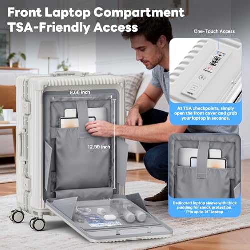 TIYFIY 20 Inch Carry On Luggage Airline Approved, PC Hardshell Suitcase with Front Pocket, USB Charging Ports, Zipperless Aluminum Frame, 360 Spinner Wheels & TSA Lock for Travel