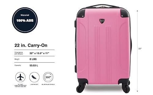 Travelers Club Chicago Hardside Expandable Spinner Luggages, Hot Pink, 20" Carry-On, HS-20720-EX-690N