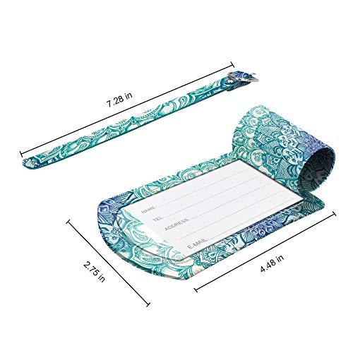 FINTIE 2 Pack Luggage Tags, Leather Name ID Labels with Privacy Cover for Travel Bag Suitcase, Theme - Emerald Illusions