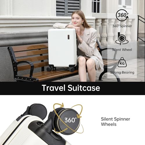 Hulsin Carry on Luggage 22x14x9 Airline Approved, 20 Inch Carry-on Suitcase, Hard Shell Luggage with Spinner Wheels, Hardside Small Rolling Suitcase with TSA Lock for Travel (White, 20 Inch)