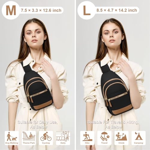 Capolo Sling Bag for Women Men Waterproof Crossbody Bags for Women Trendy Casual Fanny Pack with Convertible Shoulder Strap Chest Bag for Travel Hiking(Black, Medium)