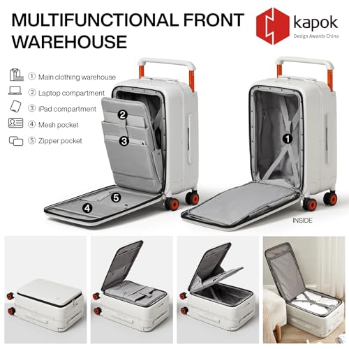 mixi Carry On Luggage Wide Handle Luxury Design Rolling Travel Suitcase PC Hardside with Aluminum Frame Hollow Spinner Wheels, with Cover, 20 inch, Smoke White
