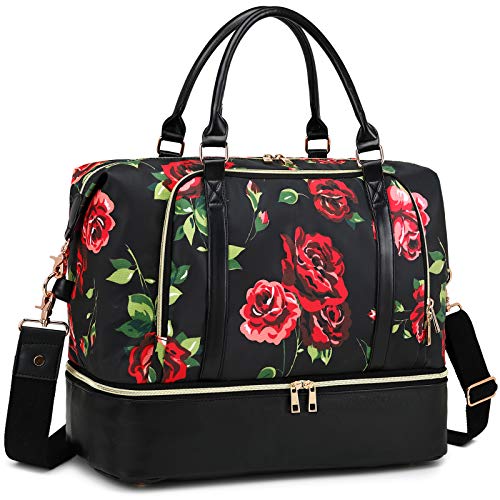 CAMTOP Women Ladies Travel Weekender Bag Overnight Duffel Carry-on Tote Bag fit 15.6 Inch Laptop Computer (6012/Flower with Shoe Compartment)