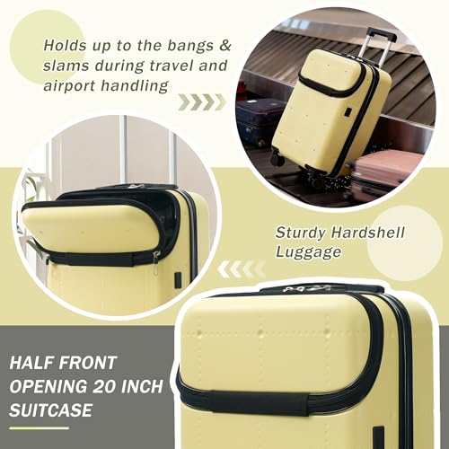 Merax Hardside Luggage Set 5 Piece with Bags,20IN Half-opening Carry on Luggage with USB Port, Expandable 24IN 28IN Luggage with Double Spinner Wheels TSA Lock, Yellow