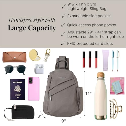 Baggallini Medium Sling Backpack - 9"x11" Lightweight Sling Bag with Convertible Adjustable Shoulder Strap