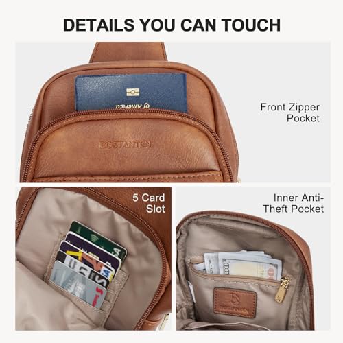 BOSTANTEN Sling Bag Quilted Crossbody Bags for Women Cross Body Purse PU Leather Fanny Pack with Adjustable Guitar Strap