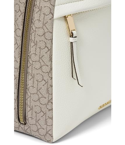 Calvin Klein, Womens, Mia Signature Backpack, Almond/Taupe/White, Medium