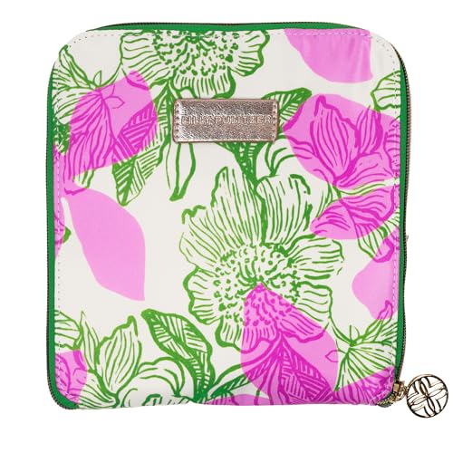 Lilly Pulitzer Large Packable Tote, Reusable Grocery Bag that Packs Into Itself, Tote with Shoulder Strap and Zipper (Sunset Shadows Home)