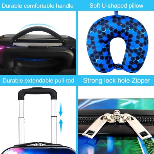 Dynamic Soccer Kids Luggage with Wheels 2PC Set: Airline-Approved Carry On Boys Suitcase with 360° Spinner Rolling, Includes Neck Pillow