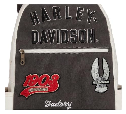 Harley-Davidson Multiple Patches & Logos Vintage Backpack, Durable Canvas