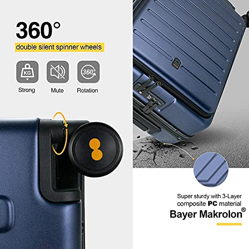 LEVEL8 Road Runner 20" Carry-On Luggage with Front Pocket plus 4 PC Organizer Packing Cubes - Navy Blue, 20-Inch Carry-On