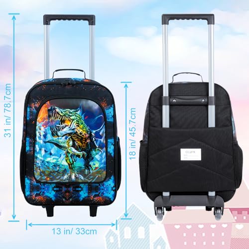 WZLVO Kids Suitcase for Boys, Cool Dinosaur Suitcase Rolling with Wheels, Travel Carry on for Children Toddler Elementary
